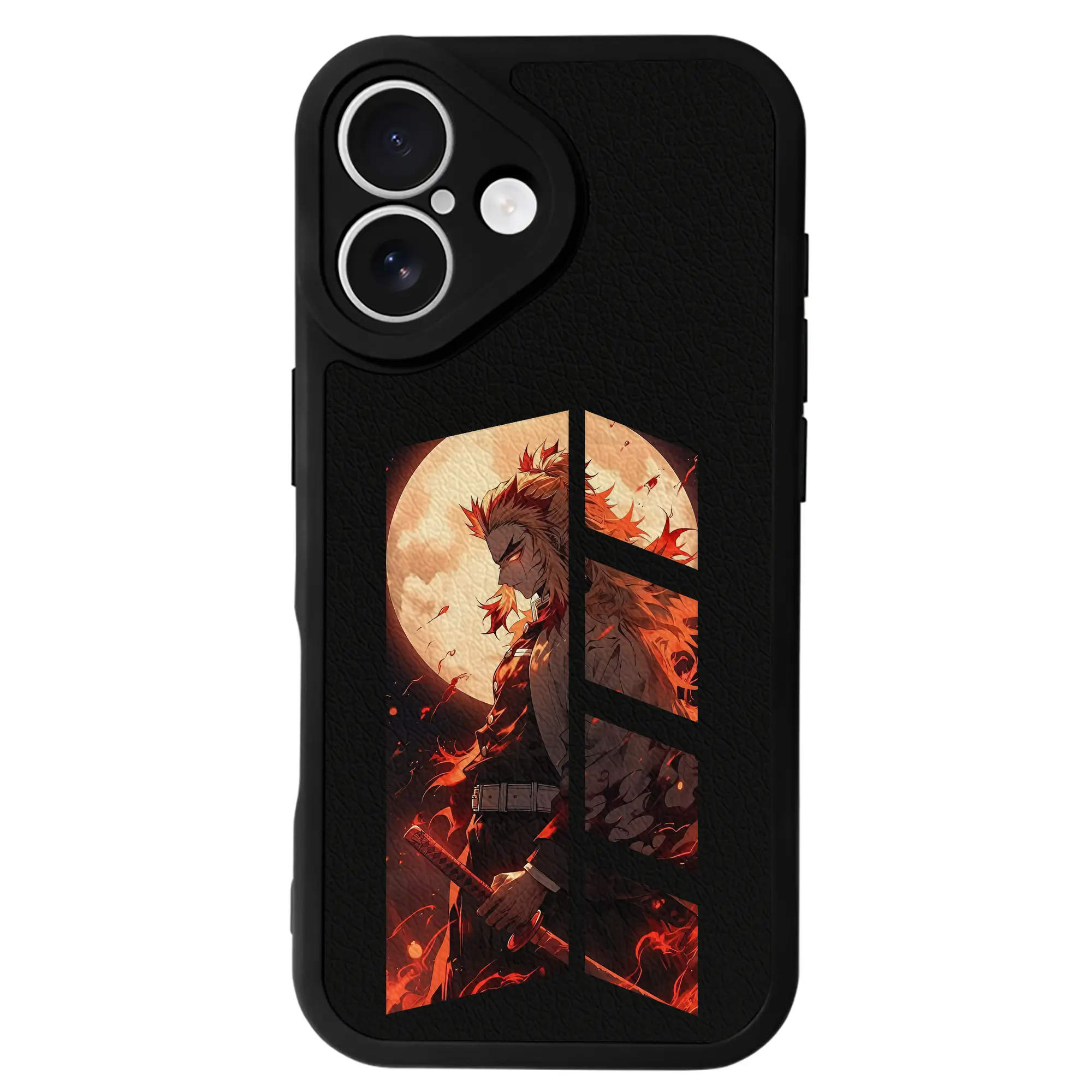 鬼滅の刃 グッズ,煉獄 杏寿郎 - IPhone 16シリーズ対応 ・ シリコンスマホケース ・ レザー調 ・ 高精度フィット ・ 耐衝撃 ・ ワイヤレス充電対応 ・ 精密カット